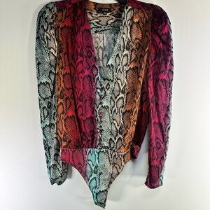 AFRM Black and Pink Orange Gradient Snake Print Bodysuit